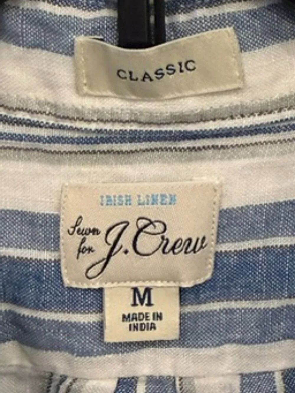 J. Crew Irish Linen Blue & White Stripe Button Down Shirt